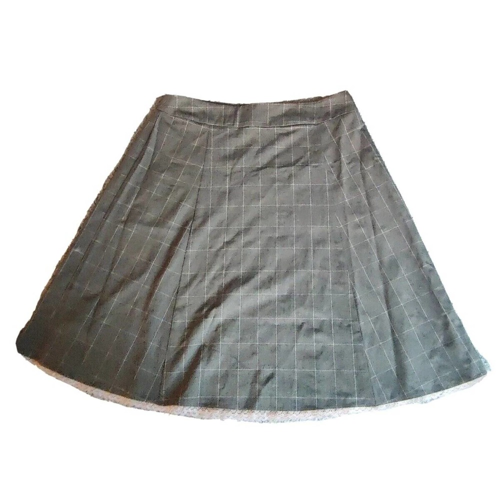Old Navy Womens Gray Vintage Plaid Flair Skirt Size 6 Pink Lace Trim Pretty